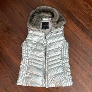 BRAND NEW Talbots Metallic Vest with Fur Collar